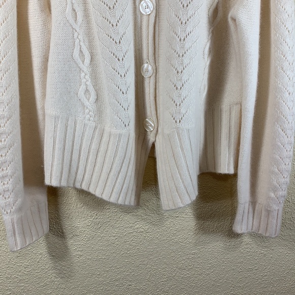 Jillian Jones Sweater Cardigan L Cream Cable Knit Angora Rabbit Hair Lamb's Wool - Picture 2 of 12